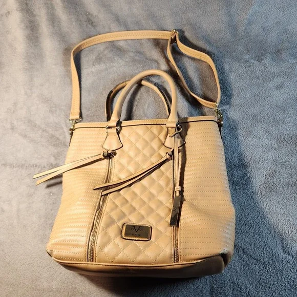 19V69 Italia‎ Versace Shoulder Bag Purse Beige Quilted Tassle Tote Satchel