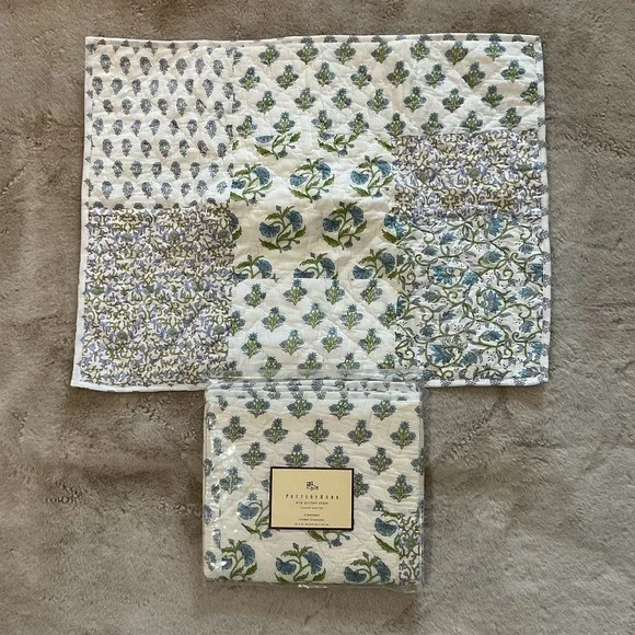 Pottery Barn ELLY Quilted Shams Set of 2 Standard 26x20 White Floral Cottagecore