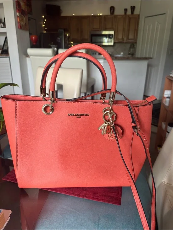 Karl Lagerfeld Paris Coral Satchel with Gold-Tone Charm