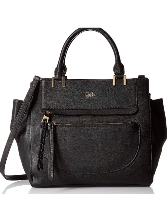Vince Camuto Ayla Satchel Black Pebbled Leather with Braided Tassel