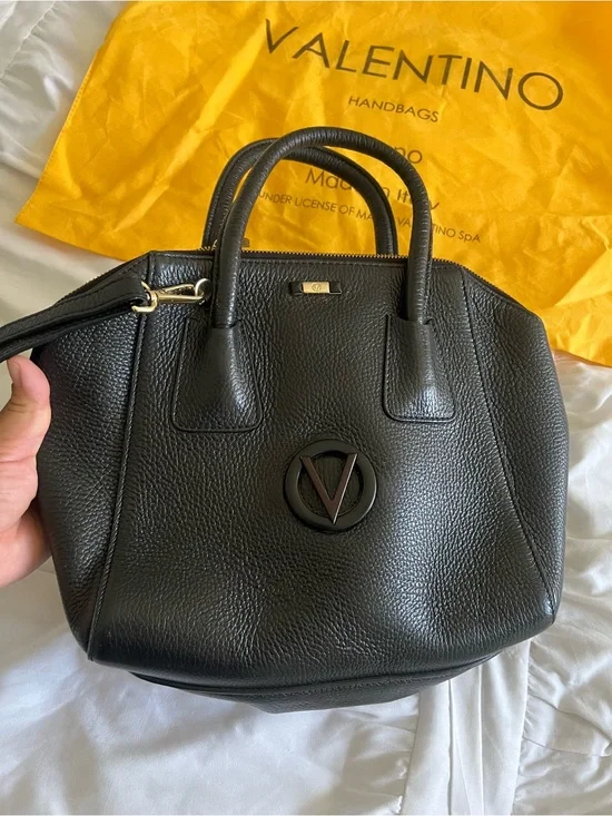 Black Pebbled Leather Top-Handle Bag