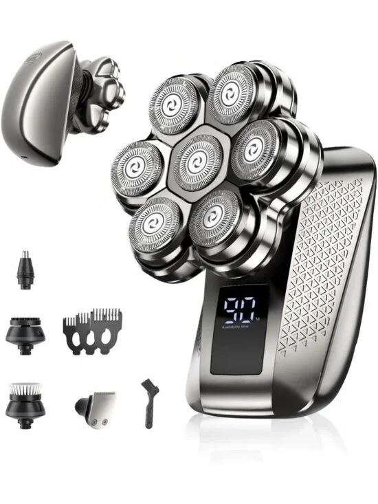 Waterproof 7D Electric Head Shaver for Bald Men, 5-in-1 Grooming Kit
