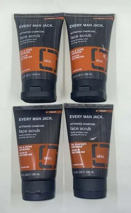 Every Man Jack Activated Charcoal Face Scrub Oil & Acne Defense 4.2 oz (4-Pack)
