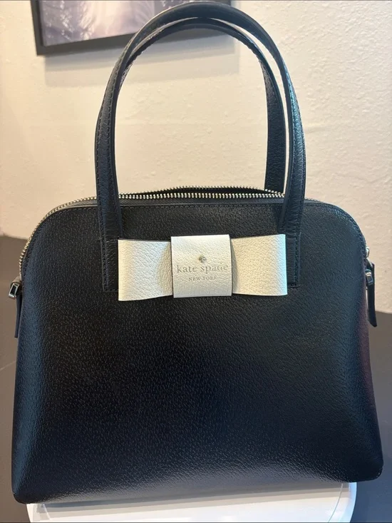 kate spade Black Satchel with Cream Bow Accent