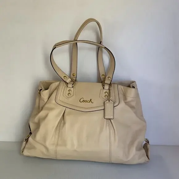 Coach Ashley F19243 Y2K Vintage Leather Satchel Shoulder Bag Ivory Cream Gold