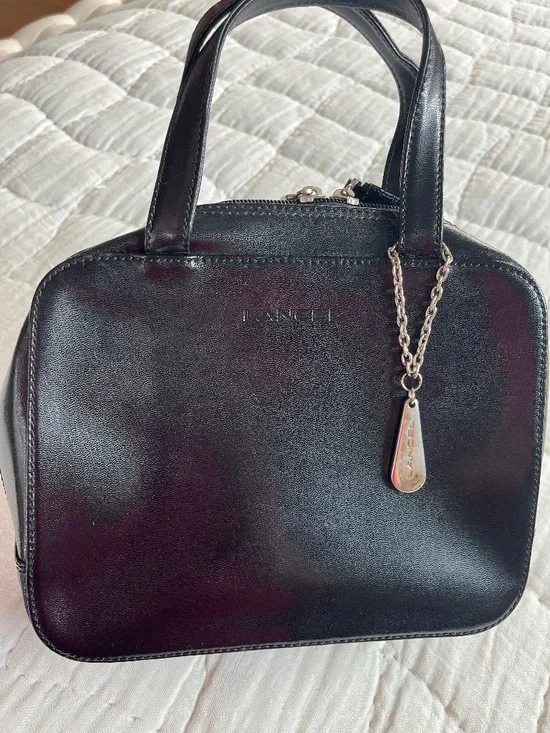 Lancel Vintage Black Leather Satchel Handbag