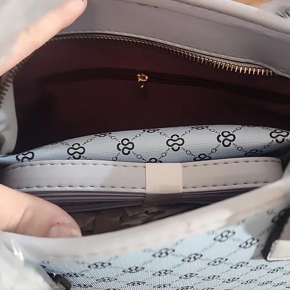 Women Ice Blue Logo Silvana Two Compartment Tote Bag. Elegant Patterned Stylish