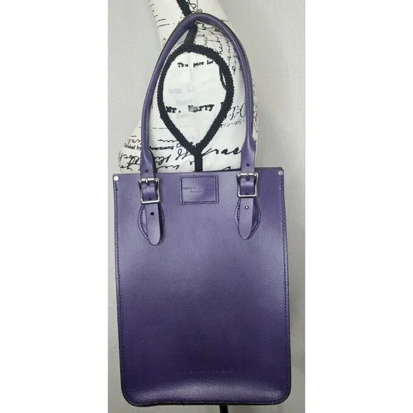 The Leather Satchel Company Deep Purple Mini Tote Made In UK 12.5