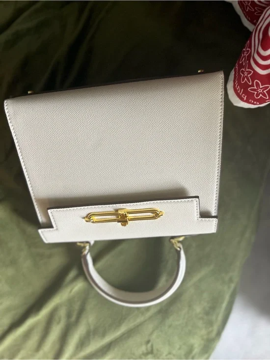 Structured White Top-Handle Bag with Gold Hardware