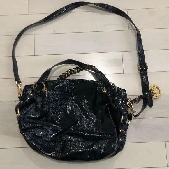 Michael Kors Women's Tristan Braided Gold-tone Chain Medium Satchel Black