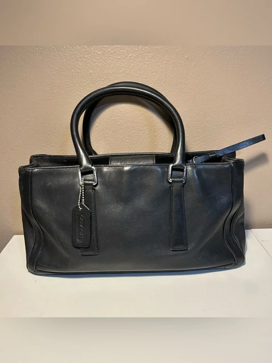 Coach Vintage Black Leather Bonnie Legacy Satchel Double top handle bag 9419