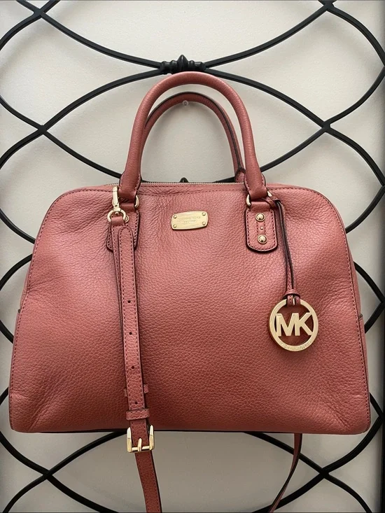 Michael Kors Dusty Rose Pebbled Leather Satchel with Gold MK Charm