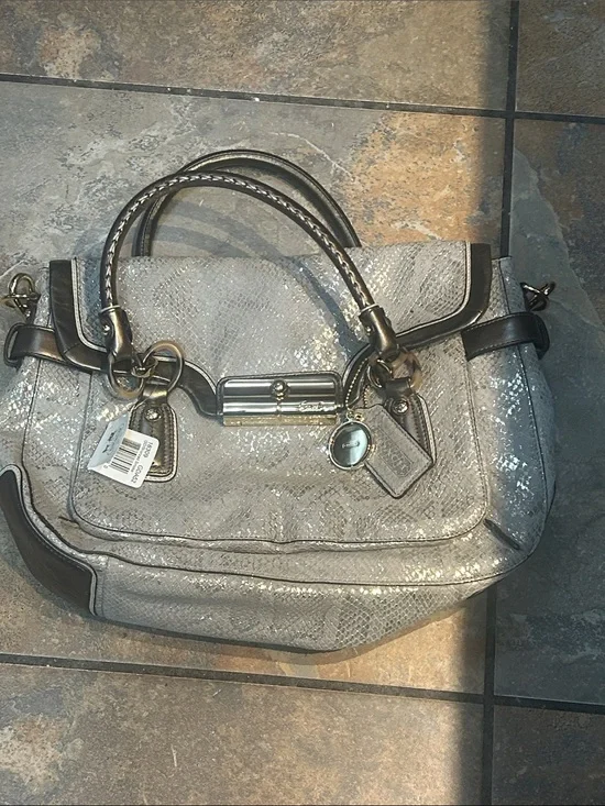 Coach Kristin Embossed Python Metallic Flap Satchel, Style #18309. New with tag