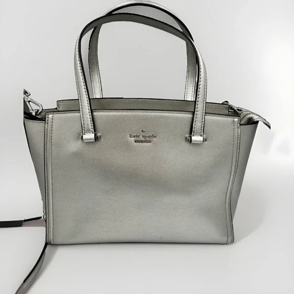 Kate Spade Purse Patterson Drive Geraldine Satchel Bag Metallic Silver Pebbled