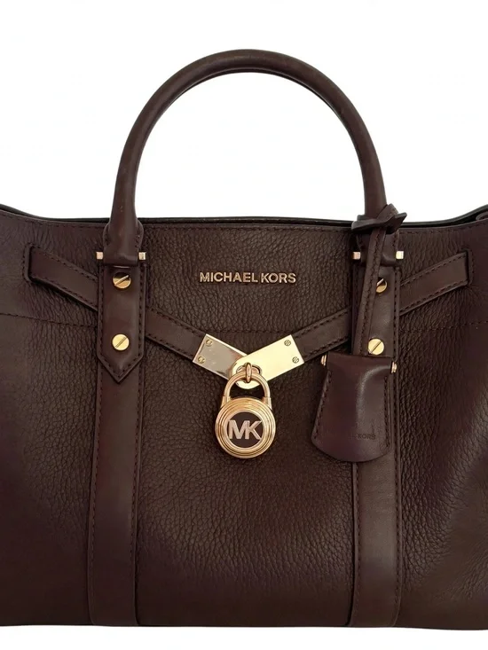 Michael Kors Dark Brown Leather Satchel with Gold Hardware