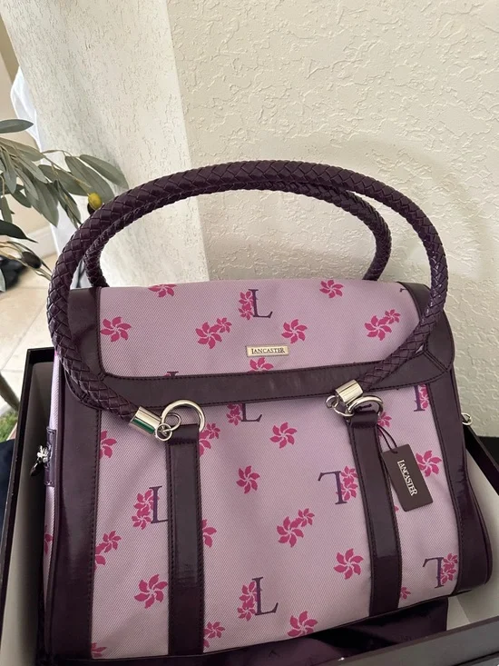Lancaster NEW Pink Floral Satchel with Braided Handles