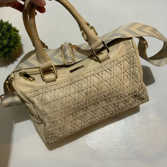 Rebecca Minkoff Cream Woven Leather Large Top Handle Shoulder‎ Bag Purse