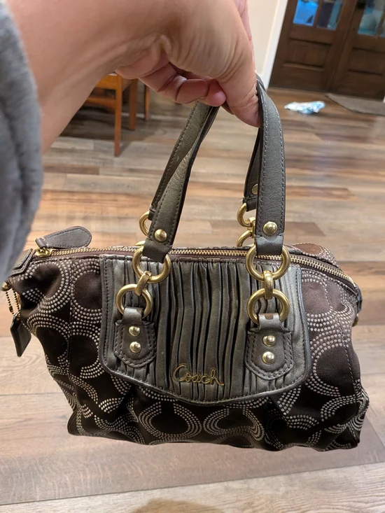 Coach Ashley Y2K Gathered Dotted Op Art Satchel Brown Bronze EUC Handbag