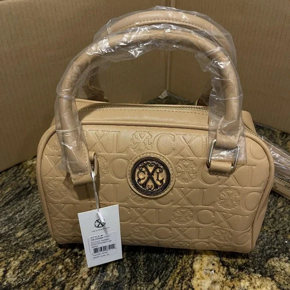 CXL by Christian Lacroix Satchel‎ Bag Womens Toffee Eiden Embossed Faux Leather