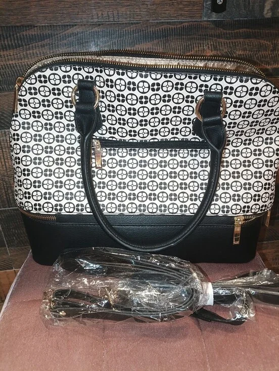 Black & White Patterned Dome Satchel Handbag