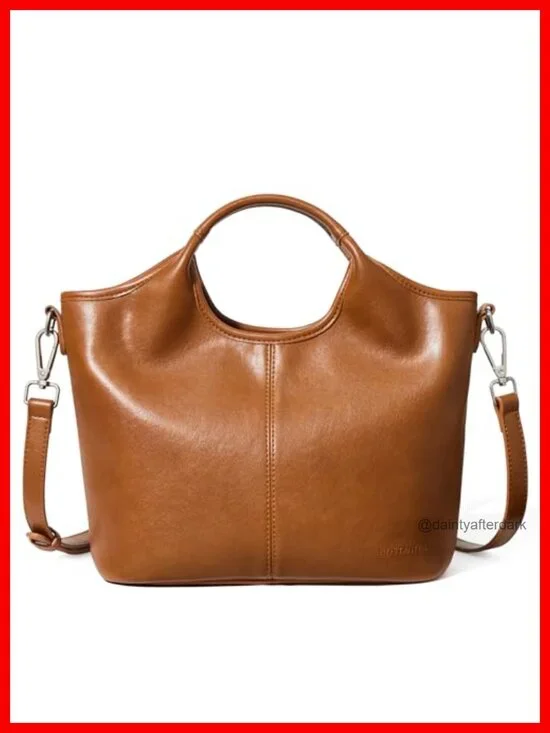 Vegan Leather Crossbody Satchel Handbag with Adjustable Strap