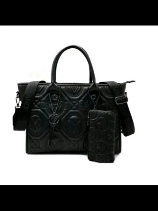 NWT,Valintino Orlandi Quilted Vegan Leather Tote Bag with  Wristlet - Black