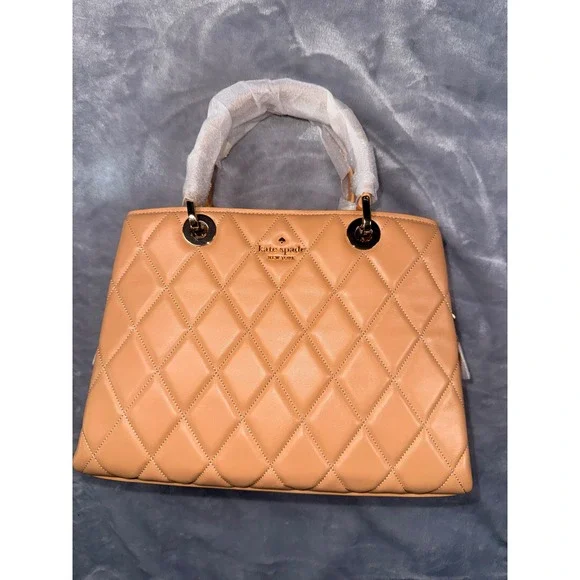 Kate Spade New York Quilted‎ Leather Satchel Apricot Tan Gold Hardware