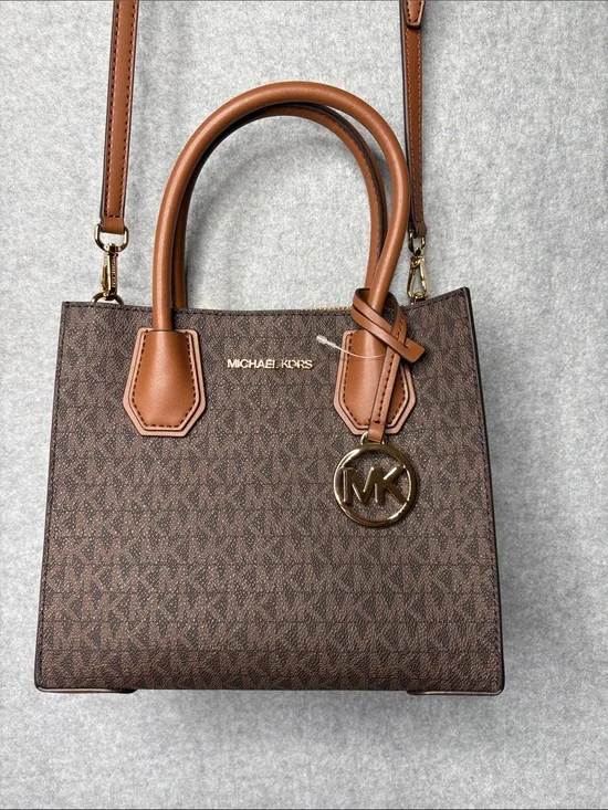 Michael Kors Brown‎ and Tan Signature Satchel with MK Charm