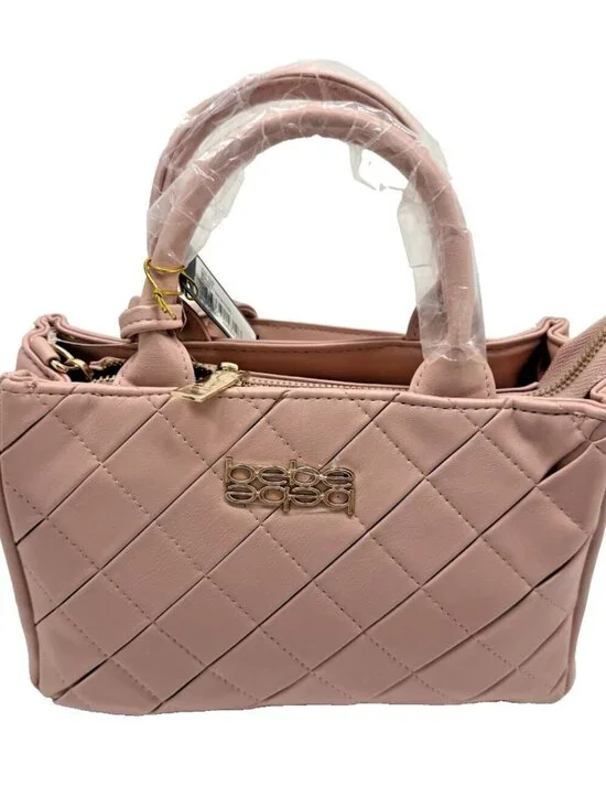 Bebe Everett Small Blush Quilted Satchel Crossbody Gold Chain Bag NWT Chic Work