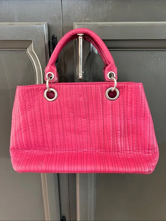 Betsey Johnson Hot Pink Quilted Satchel with Silver Hardware