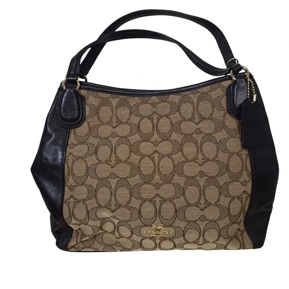 Coach Signature‎ Edie 36370 Canvas Leather Satchel Bag Khaki Brown
