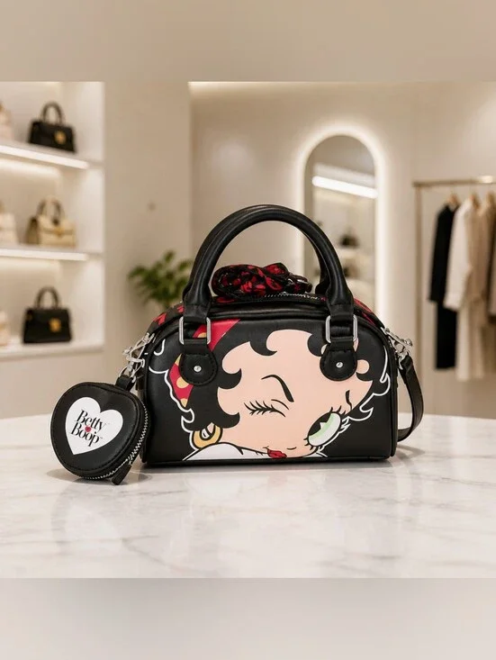 Betty Boop Black Satchel Crossbody Bag with Heart Coin Purse