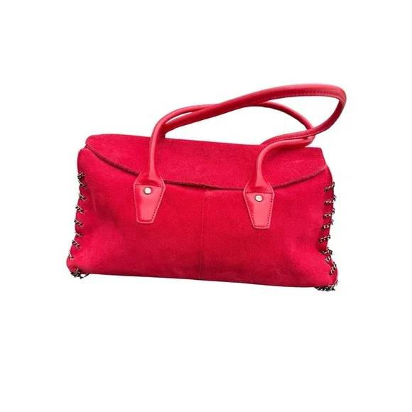 Laura Biagiotti‎ Satchel Bag Womens Medium Red Good Vintage Suede Chain