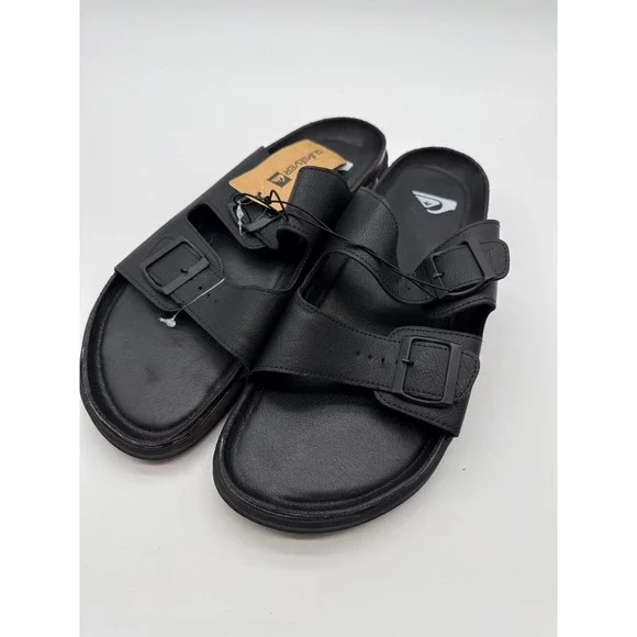 Quiksilver Deck Mens‎ Sandals Black Double Strap Buckle Slides CQ10025M Size 11