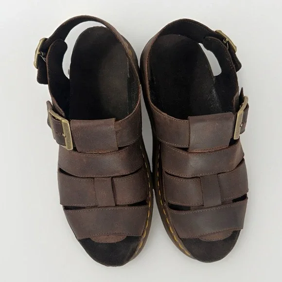 Dr Martens Flash Fisherman Sandals Mens 10 Brown Leather Chunky Buckle Y2K