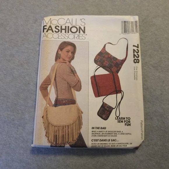 McCall's 7228 Sewing Pattern Fashion Accessories Bags‎ Purses One Size Vintage