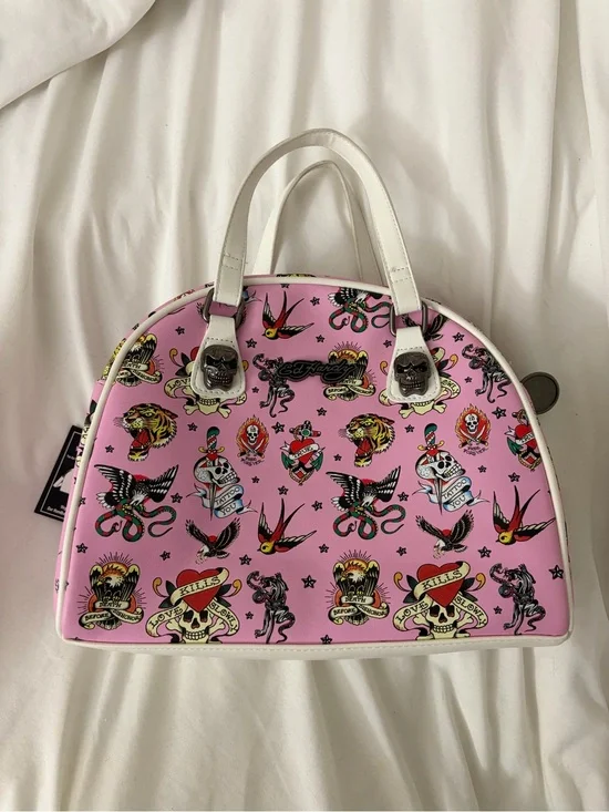 NWT Ed Hardy Pink Tattoo Flash Dome Satchel Crossbody Handbag Y2K