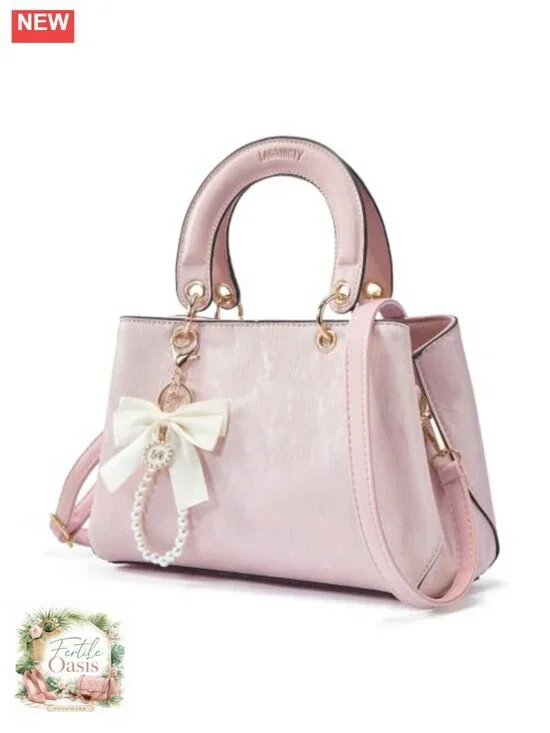 PU Leather Top Handle Satchel 3-Compartment Purse Detachable Strap