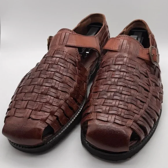 Vintage Island Casuals Woven Leather Fisherman Sandals Men's 10.5 Brown Huarache