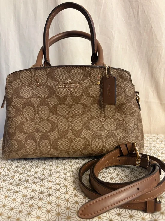 Coach Brown Signature Canvas Satchel with Leather Trim