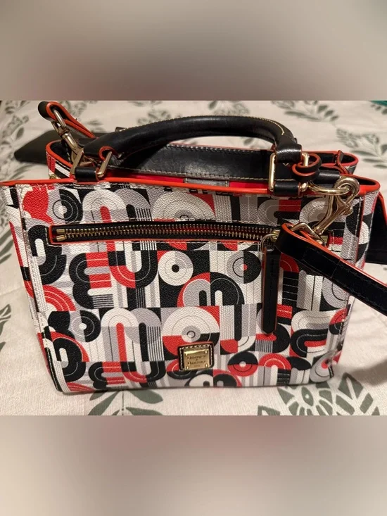 Dooney & Bourke Red Black White Graphic Disney Printed Leather Satchel