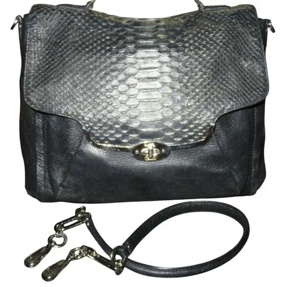 Coach 2013 Madison glitter python Sadie Flap Leather Crossbody Satchel in Black