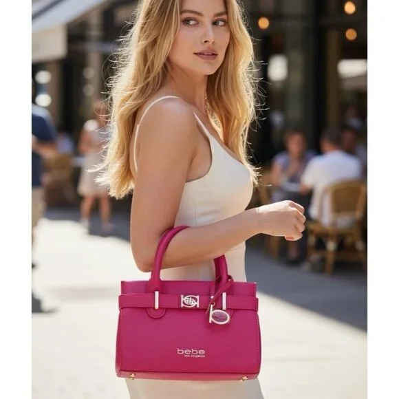 Bebe Evie Small Satchel Orchid Pink Top Handle Crossbody Bag NWT Spring Bright