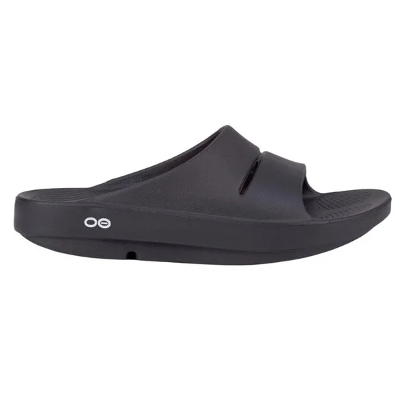 OOFOS OOahh Recovery Slide Black Sandals Mens 7 Womens 9 M7 W9 Comfort Shoes