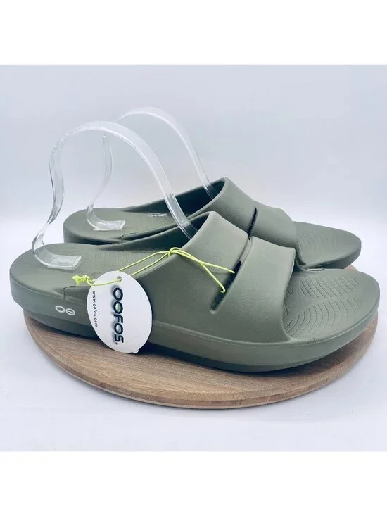 Oofos Sandals Mens 12 Green Rubber Ooaah Slip On Comfort Recovery Slides