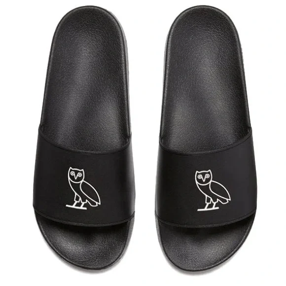 OVO October's Very Own Slides Black (White Owl) Size 9