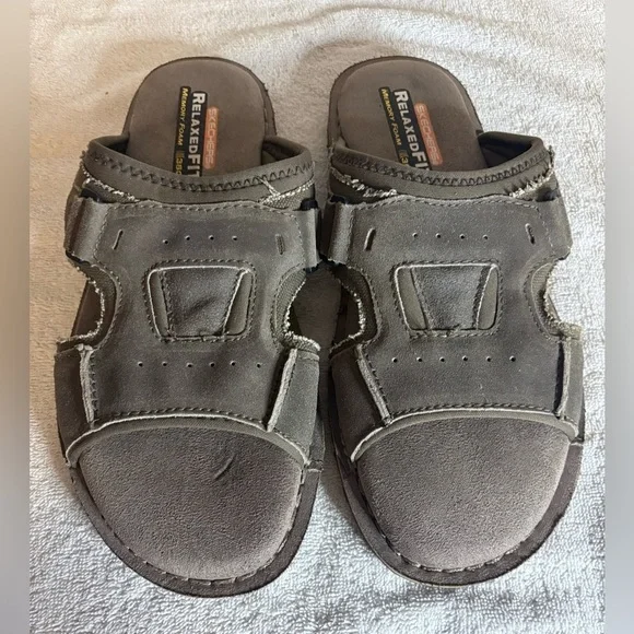 SKECHERS 360 RELAXED FIT SLIDE  SLIP ON GRAY CANVAS SANDALS MENS SIZE 11