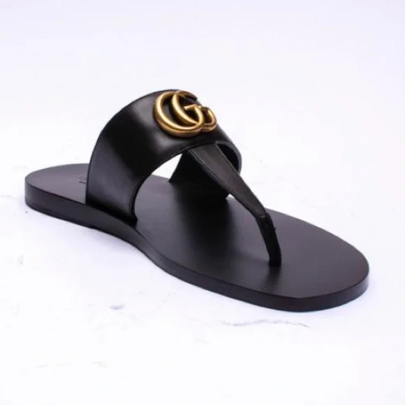 Black Mens Metal Logo Flip-flops Sandals