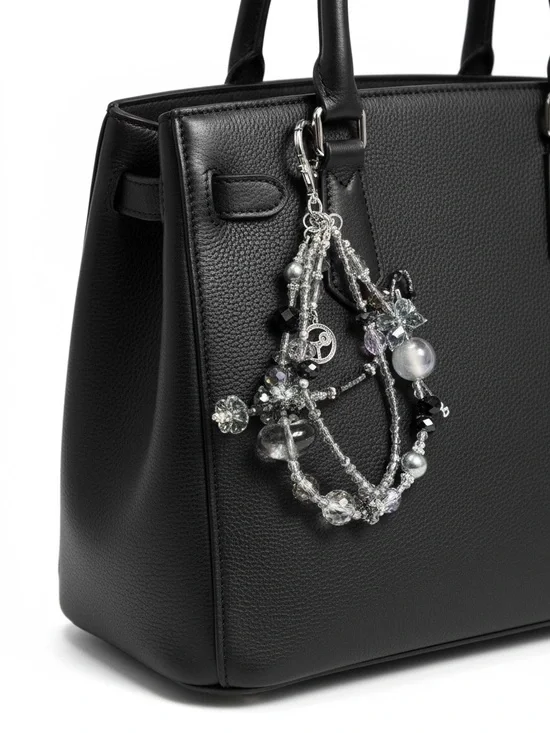 Beaded Multi-Strand Grey and Silver Bag Charm