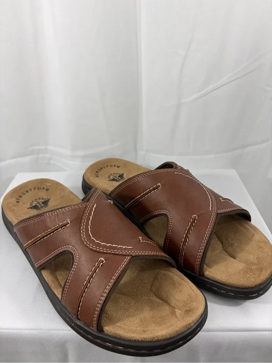 NWT Dockers Men's Size 11 Brown Slide Sandals with Memory Foam